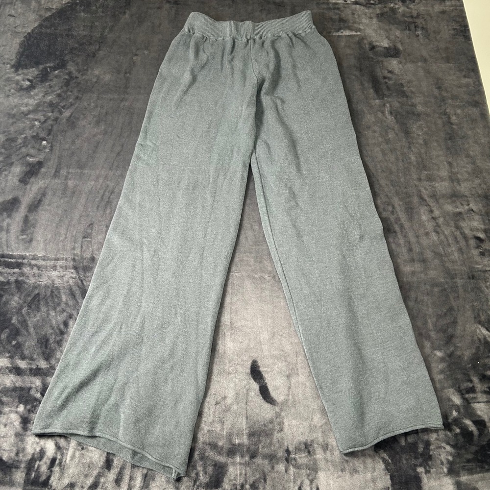 Unbranded Knit Wide Leg Lounge Pants Womens M Gray Ribbed Waist Casual
